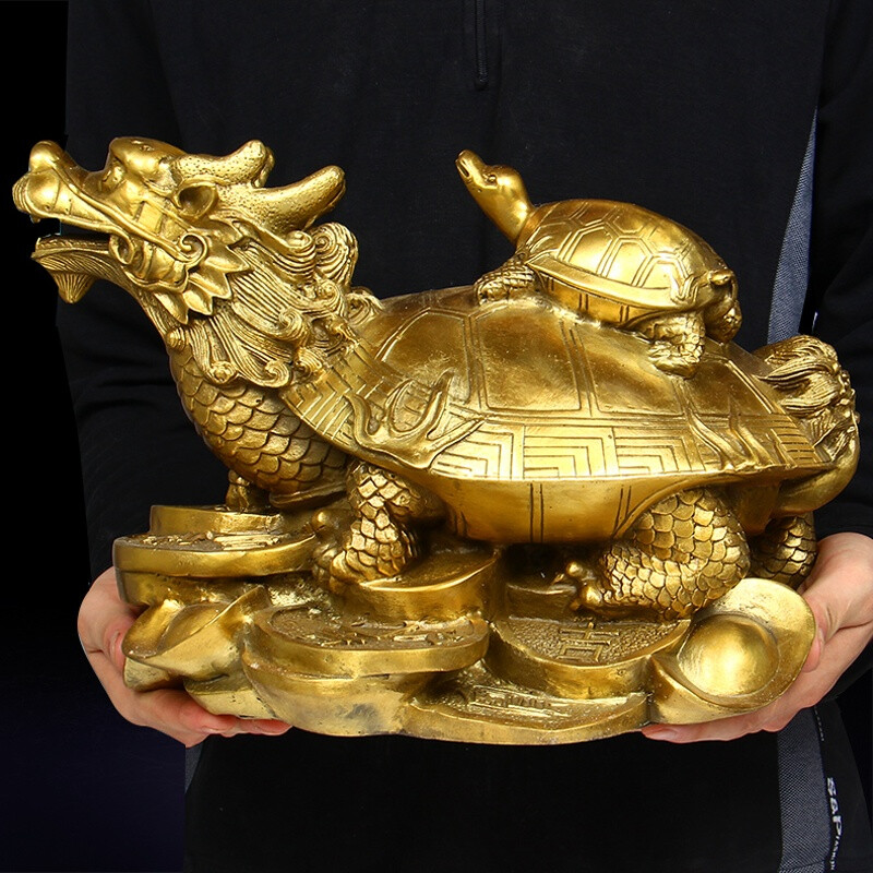 祥龍瑞龜鎮(zhèn)家宅，母子情深招福來(lái)——紫銅龍龜擺件助您事業(yè)騰飛